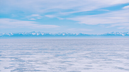 Lake Baikal, cracks in the ice. Winter landscape