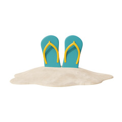3d Flip flops, Summer tropical sand beach on a sunny day. Summer vacation. 3d rendering.
