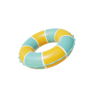3d inflatable ring, Summer tropical sand beach on a sunny day. Summer vacation. 3d rendering.