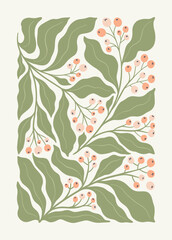 Floral abstract elements. Botanical composition. Modern trendy Matisse minimal style. Floral poster, girls, fashion invite. Vector arrangements for greeting card or invitation design