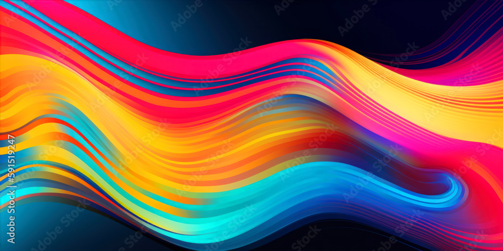 Poster Abstract liquid motion flow. Curved wave colorful pattern. 3D Abstract colorful wave Background Generative AI