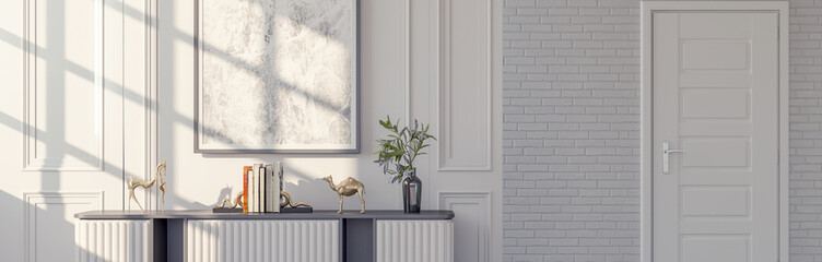 Large luxury modern bright interiors Living room mockup illustration 3D rendering computer digitally generated image