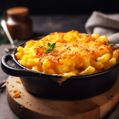 Plato de macarrones con queso. Cazuela de pasta con queso hecho al horno. Generative ai.