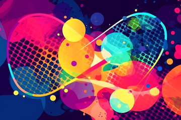 Ilustración de raquetas de tenis, poster de deporte de tenis con colores vivos, fondo colorido vibrante. Generative ai.