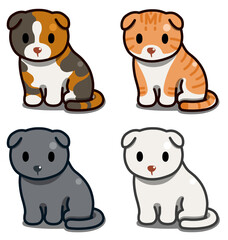 スコティッシュフォールドのデフォルメイラスト【おすわりセット】