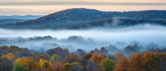 Digital Illustrations of the Ozark Mountains in Arkansas during the early morning hours. 