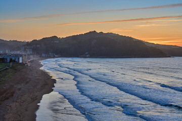 awesome landscape during sunset at Zarautz beach, Basque Country, Spain