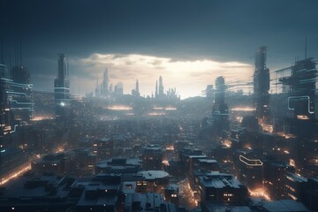 A futuristic cityscape with advanced virtual reality technology and gaming culture, Generative AI