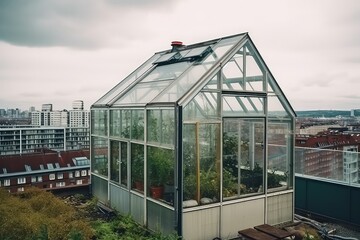 Greenhouse in city, generative ai