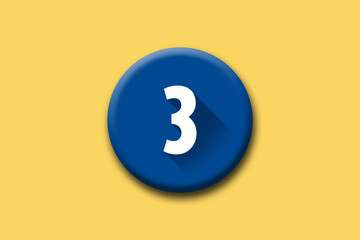 3 - three - number on blue button and yellow background