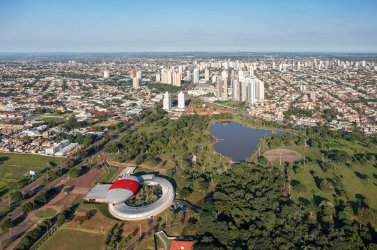 Campo Grande, MS, Brazil, MAR 30 2023, Aerial view of Pantanal Biopark, municipal aquarium with several species from the Midwest region. The Aquarium is located in the Indigenous Nations Park