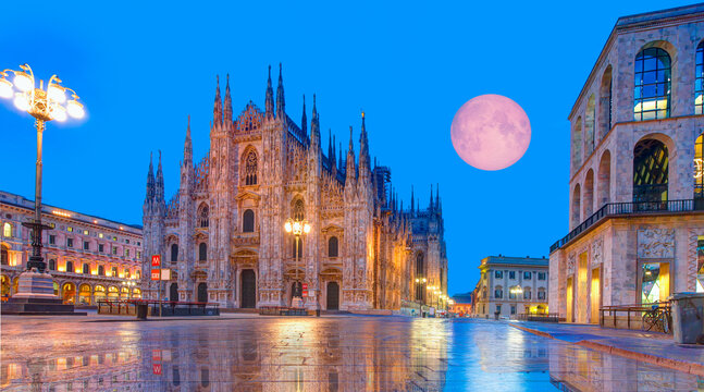 Milan Cathedral with super full moon "Elements of this image furnished by NASA"
