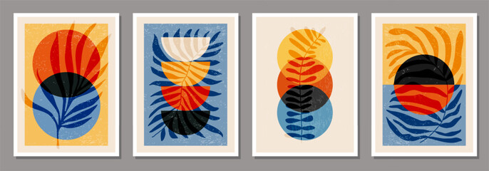 Set of contemporary collage botanical minimalist wall art posters