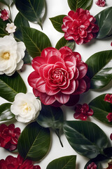Obraz na płótnie Canvas camellia flowers and leaves pattern flowers and leaves
