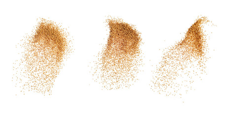 Zero gravity food concept. Mustard seeds flying isolated on white background