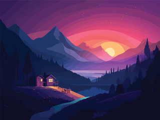 Dreaming in the Hills: A Cartoon Nighttime Scene