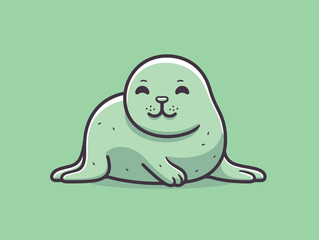Cute Seal: A Simple and Colorful Illustration on Green