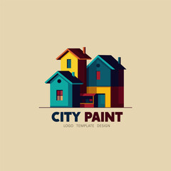 Vector abstract colorful city, building composition sign, icon, logo. Concept for home decoration, building, house construction and staining.