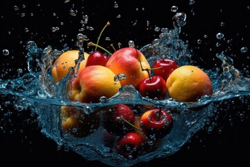 Fototapeta na wymiar The Moment of Impact: Fruit Colliding with Water 12