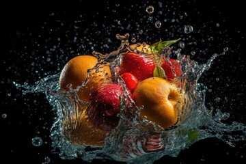 Fototapeta na wymiar The Moment of Impact: Fruit Colliding with Water 11