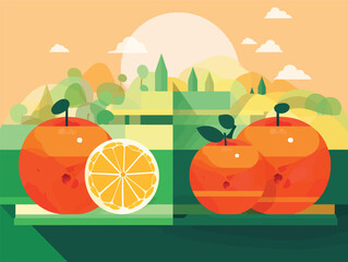 Organic Orchard: Clean and Simple Flat Vector Icons of Apples and Oranges