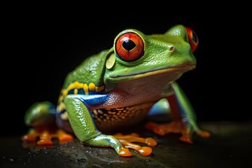 Red eyed tree frog closeup, generative AI