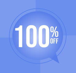 100 percent off Discount for big sales with ballon on  blue background