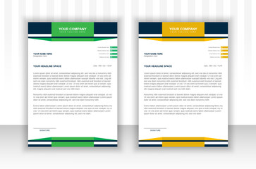 Modern business letterhead design with two color variations and unique shape for professional business.