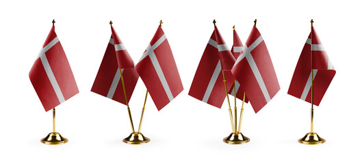 Small national flags of the Denmark on a white background