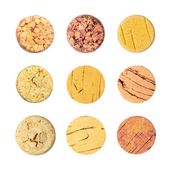 Used Wine Corks Isolated, Naturel Cork Stopper, Eco Cork Cap on White Background