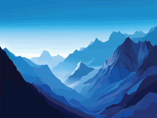Mountain Majesty: Panoramic Poster Art of Blue and White Mountain Ranges