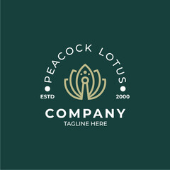Vintage Peacock and Lotus Logo for Business, Company or Community