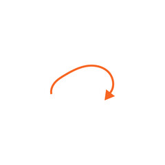 Vector hand drawn orange arrow. Doodle pointer isolated on white background.