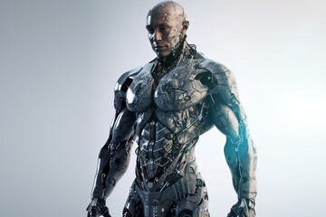 AI technology, sci fi and cyborg man, futuristic robot or fantasy warrior character for RPG, gaming...