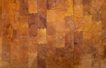 Close up of the top of a professional butcher block table as a background