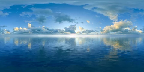 Fotobehang Mistige ochtendstond open water seascape 360° ocean view equirectangular vr off shore environment