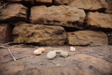 Traditional old dry stone wall constructed without mortar or cement