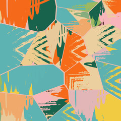 Abstract collage asymmetric pattern. Digital freehand art, grunge texture. Vector patchwork quilt background. Decorative elements, brush strokes ornament for flyer, poster, cover, textile fabric print