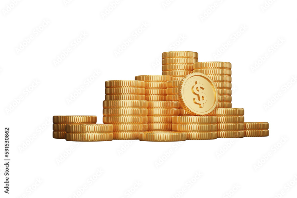 Poster stack gold coins 3d rendering illustration transparency
