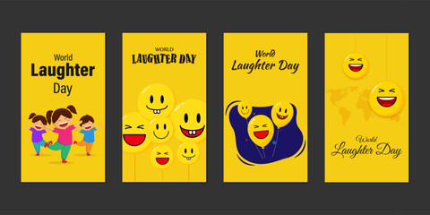 Vector illustration of Happy World Laughter Day social media story feed set mockup template