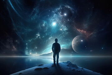 person in the night, Compliance with Destiny of the universe and cosmos. generative AI