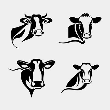 set of cow face logo vector design idea