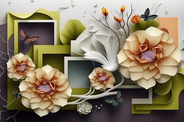 3D Wallpaper flower design with 3d background for home interior, Generative AI