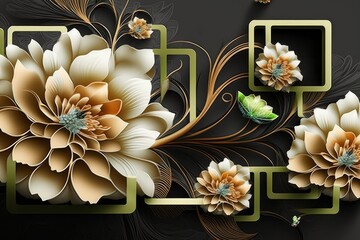 3D Wallpaper flower design with 3d background for home interior, Generative AI