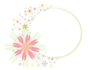 Illustration cercle vert et fleurs roses,vertes,mauve,jaunes sur fond transparent