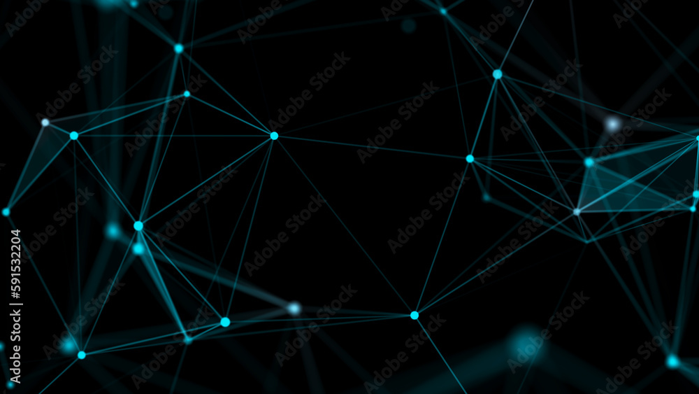 Poster connecting colored lines and dots in space. abstract digital background. data network connections.3d