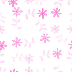 Cute flower seamless pattern. Naive art style. Hand drawn floral endless background.