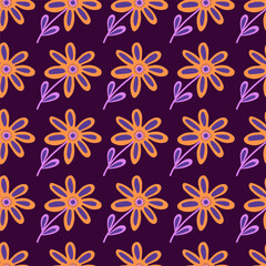 Hand drawn floral wallpaper. Cute flower seamless pattern. Naive art style.