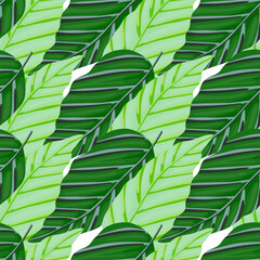 Decorative tropical palm leaves seamless pattern. Jungle leaf wallpaper. Exotic botanical texture.