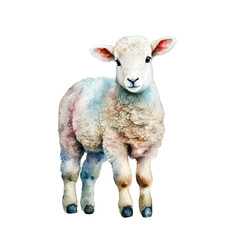 Obraz premium Watercolor lovely cute baby sheep with flower crown Clipart Transparent Background, PNG Generative AI